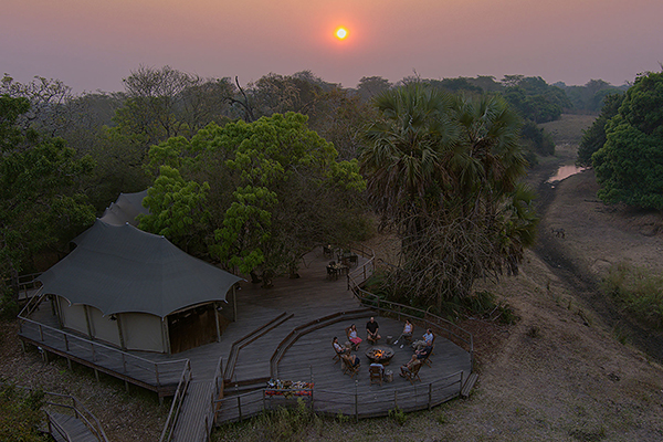 Camp fire at Muzimu Lodge in Gorongosa National Park